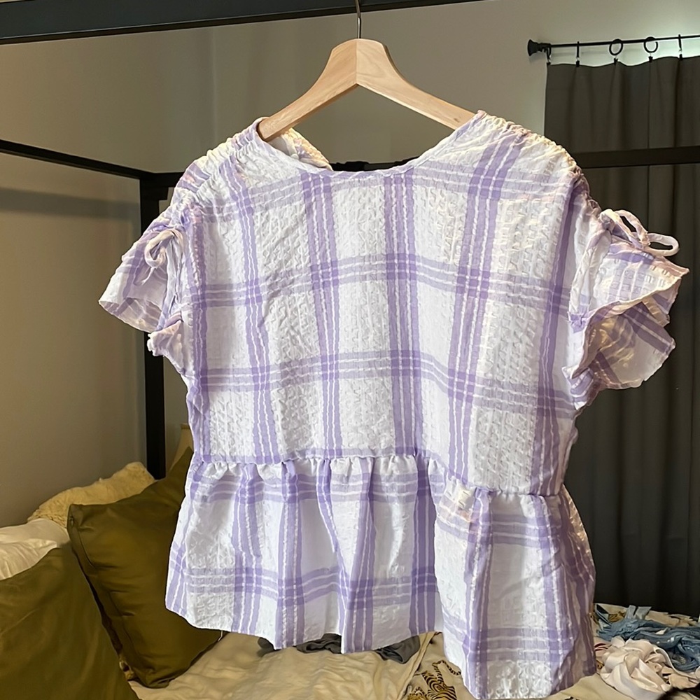 Asos brand gingham tie sleeve top
